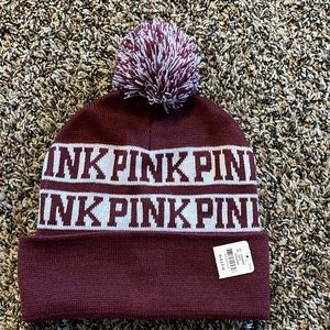 Pink brand beanie